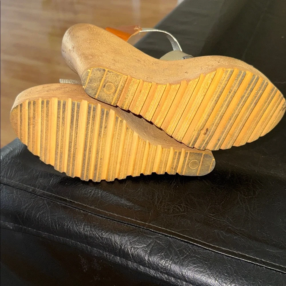 Italian Shoemakers Metallic Gold and Tan Wedge Sandals